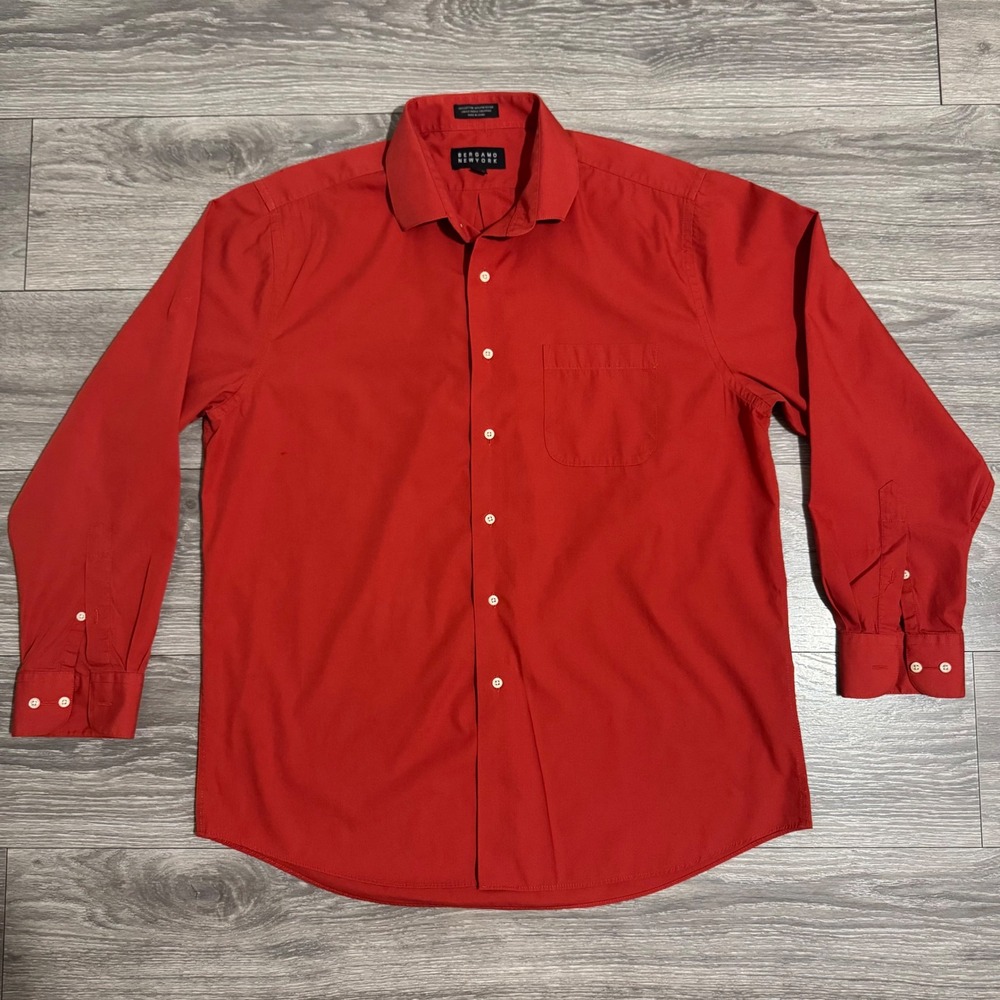 Bergamo New York Mens‎ Red/Orange Long Sleeve Button Down Dress Shirt Size L